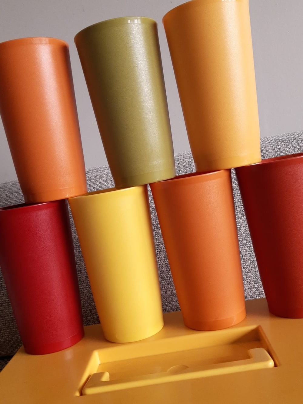 Vintage 70s Tupperware Tumblers Stackable - Multicolor Set of 7